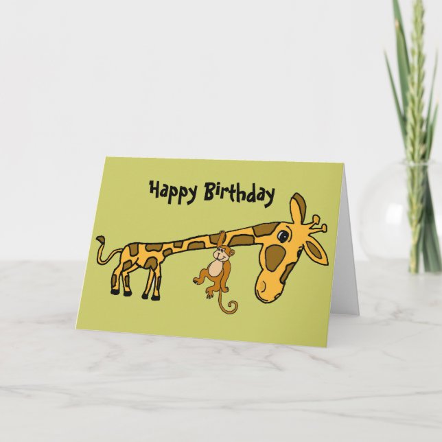 BL- Funny Monkey and Giraffe Birthday Card (Front)