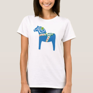 Blå Dalahäst   Dala horse blue T-Shirt