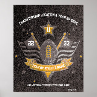 Blac and Gold Glitter Sports Football Championship Poster