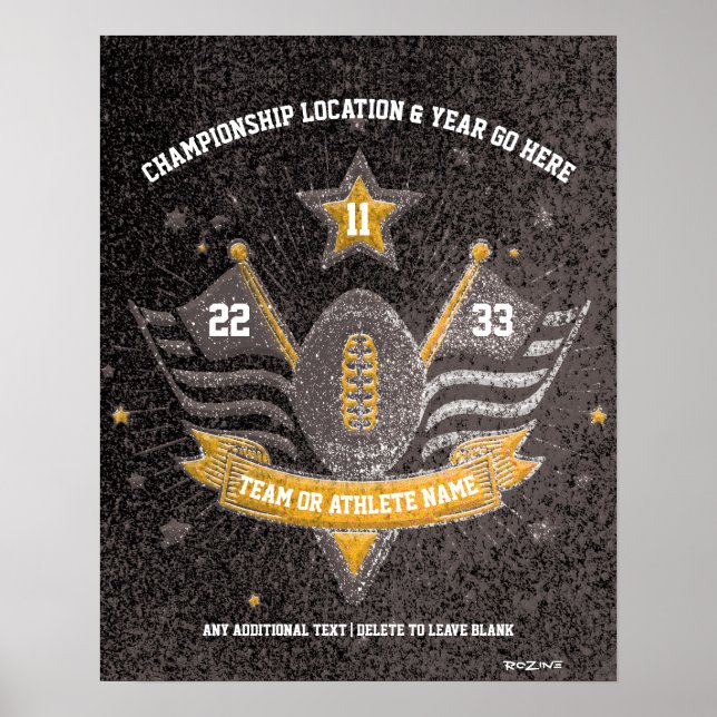 Blac and Gold Glitter Sports Football Championship Poster (Front)