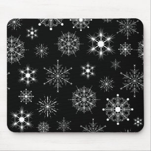 Blac & White Assorted Christmas Snowflakes Pattern Mouse Mat