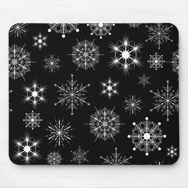 Blac & White Assorted Christmas Snowflakes Pattern Mouse Mat (Front)