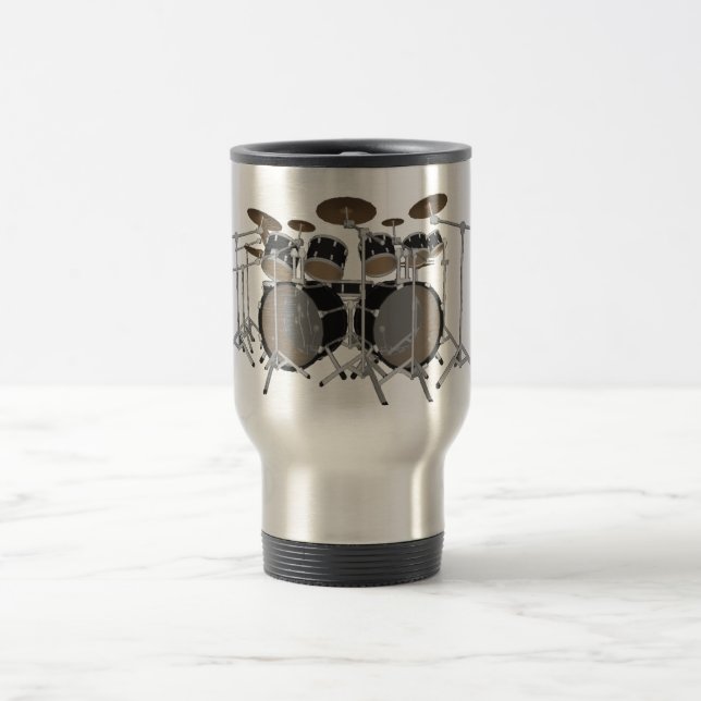 Black 10 Piece Drum Kit - Travel Mug (Center)