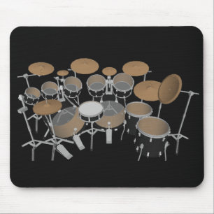 Black 10 Piece Drum Set: Black Mousepad: Drums Kit Mouse Mat