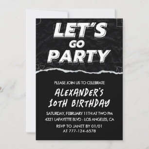 Black 10th birthday invitations boy White