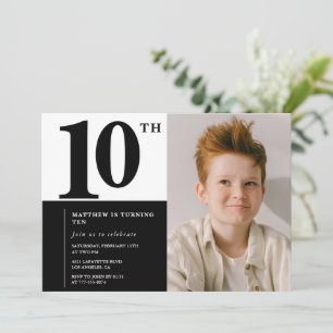 Black 10th birthday invitations Elegant Chic