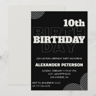 Black 10th birthday invitations Party Boy