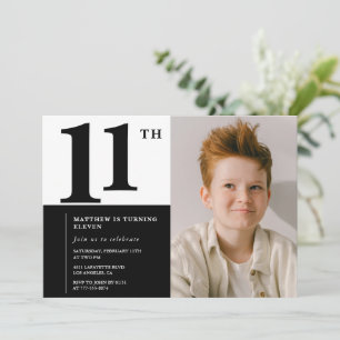 Black 11th birthday invitations Elegant Chic