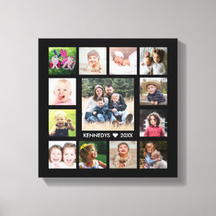 Black  13 Photo Collage Family Name Personalised  Canvas Print