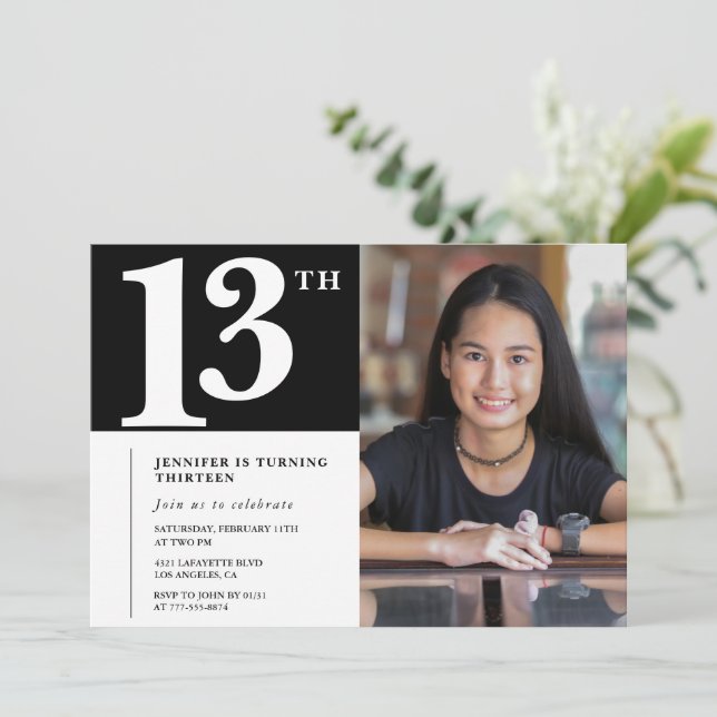 Black 13th birthday invitation Chic Girls Photo (Standing Front)