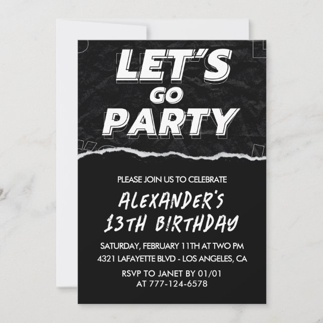 Black 13th birthday invitations boy White (Front)