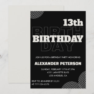 Black 13th birthday invitations Party Boy