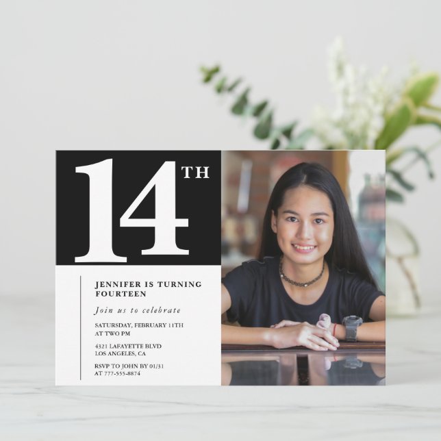 Black 14th birthday invitation Chic Girls Photo (Standing Front)