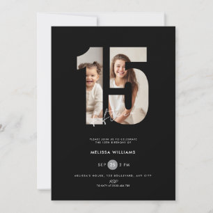 Black 15th birthday Invitation with photo girls