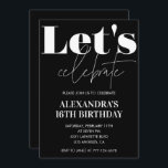 Black 16th birthday invitations Bold Typography<br><div class="desc">Black 16th birthday invitations Bold Typography calligraphy typography feminine milestone classic elegant glam</div>