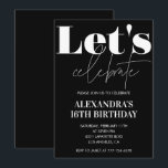 Black 16th birthday invitations Bold Typography<br><div class="desc">Black 16th birthday invitations Bold Typography calligraphy typography feminine milestone classic elegant glam</div>