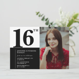 Black 16th birthday invitations Elegant Chic