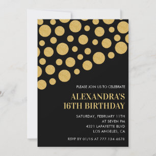 Black 16th birthday invitations Gold Confetti