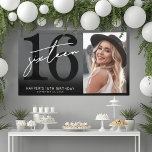 Black 16th Birthday Party Banner<br><div class="desc">Celebrate sixteen years in style with this bold and modern party banner, perfect for a milestone birthday celebration. The design on the left side features a large black “16” with a handwritten white “Sixteen” layered over it for a sleek, contemporary look. On the right side, there’s space to add a...</div>
