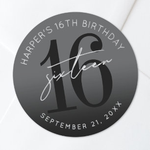 Black 16th Birthday Party Classic Round Sticker