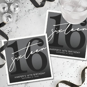 Black 16th Birthday Party Napkin