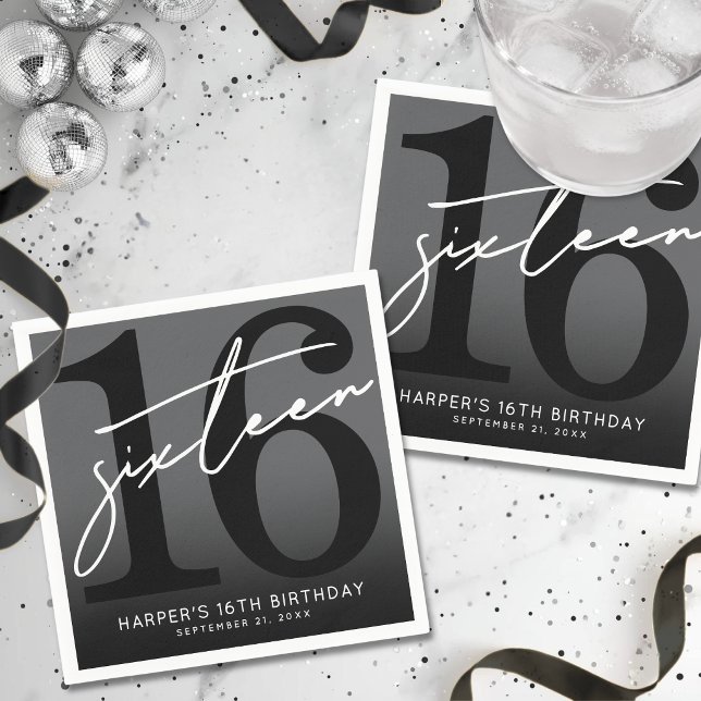 Black 16th Birthday Party Napkin (Black 16th Birthday Party Napkins)