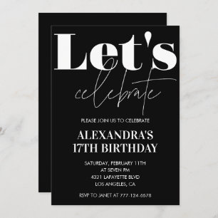 Black 17th birthday invitations Bold Typography