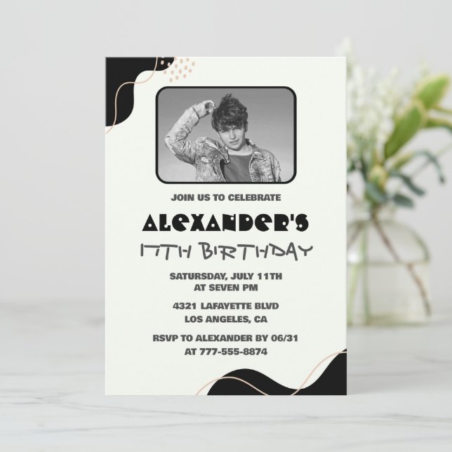 Black 17th birthday invitations Men Simple Photo (Standing Front)