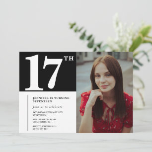 Black 17th birthday invitations Modern Chic Photo