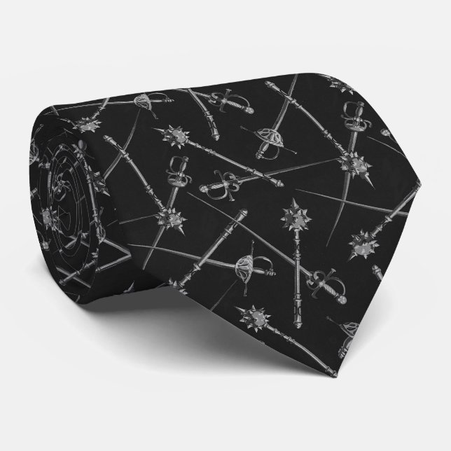 Black 1880s Melee Weapons Necktie (Rolled)