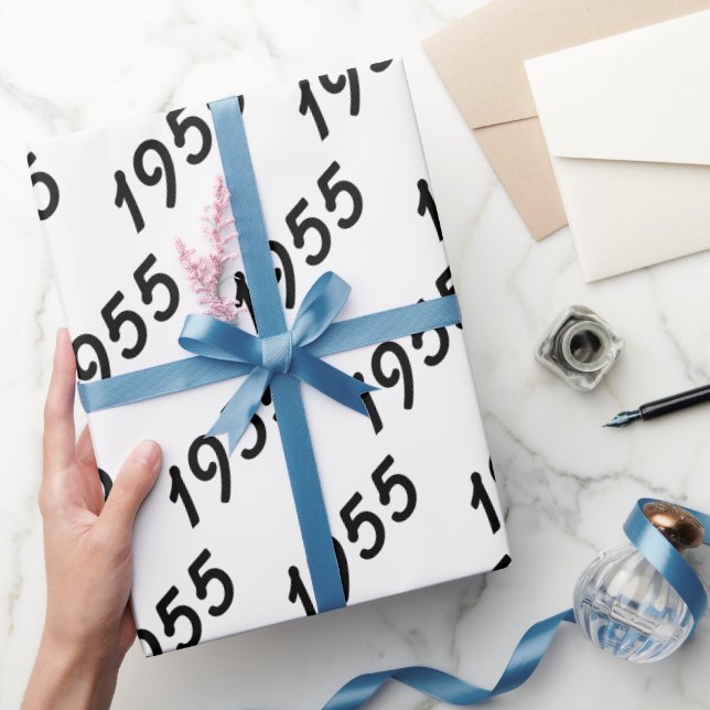 black 1955 Birth Year text on white Wrapping Paper (Gifting)