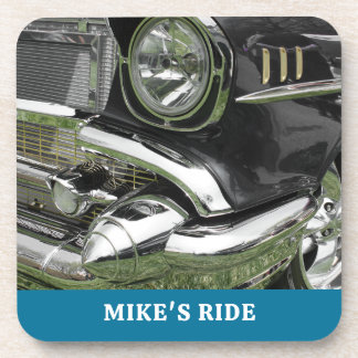 Black 1957 Chevy Car, Name/Message, Your Photo/Art Coaster