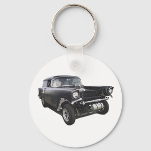 Black 1957 Chevy sedan delivery wagon gasser drag Key Ring