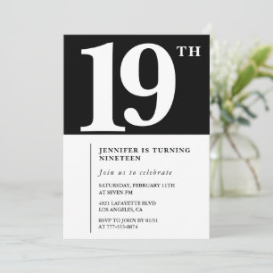 Black 19th birthday invitation Elegant Chic Girl
