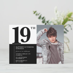 Black 19th birthday invitations Elegant Chic