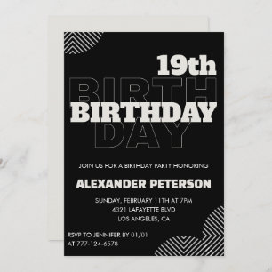 Black 19th birthday invitations Men Party