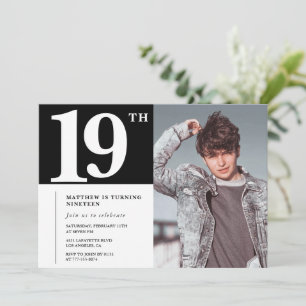 Black 19th birthday invitations Modern Chic Photo