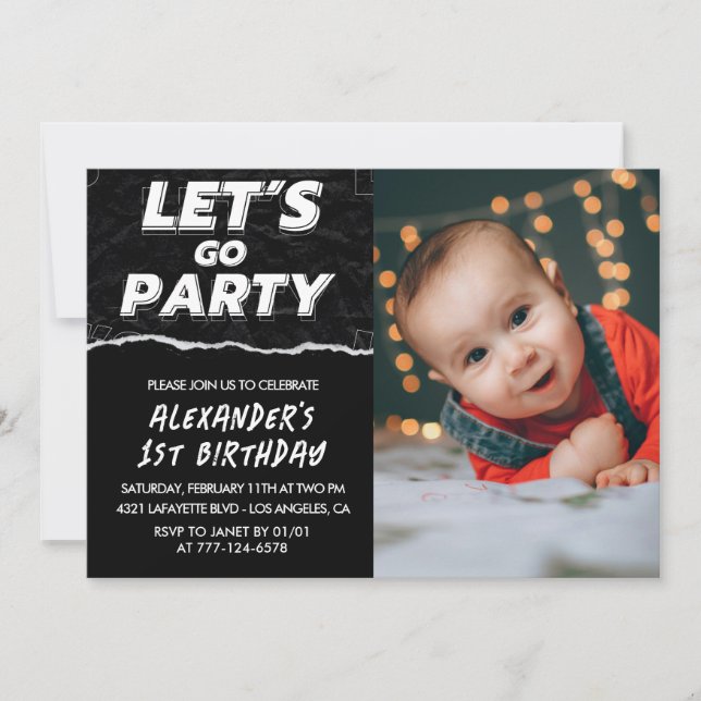 Black 1st birthday invitations Boy Photo  (Front)