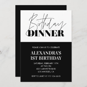 Black 1st birthday invitations Dinner White