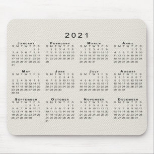 Black 2021 Calendar on Beige Faux Canvas Texture Mouse Mat