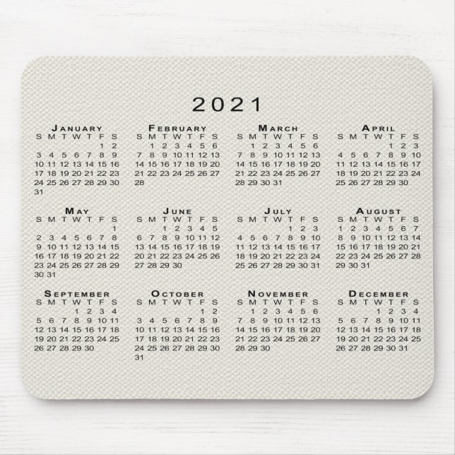Black 2021 Calendar on Beige Faux Canvas Texture Mouse Mat (Front)
