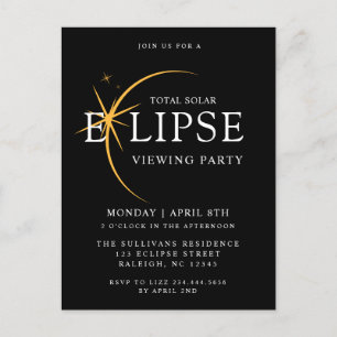  Black 2024 Total Solar Eclipse Viewing Party Postcard