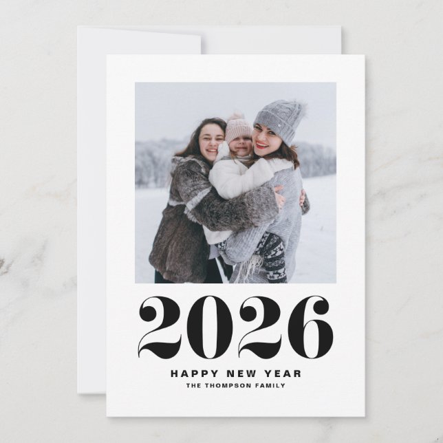 Black 2025 Bold Typography New Year Photo Holiday Card (Front)