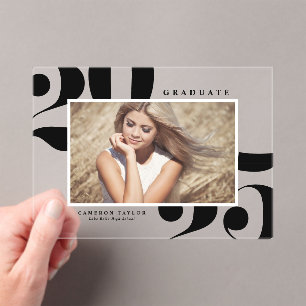 Black 2025 Bold Typography Photo Graduation Acrylic Invitations