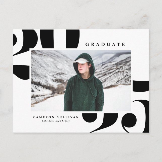 Black 2025 Bold Typography Photo Graduation Announcement Postcard (Front)