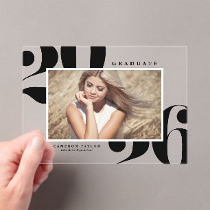 Black 2026 Bold Typography Photo Graduation Acrylic Invitations