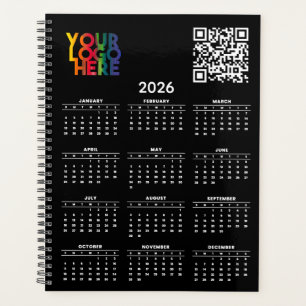 Black 2026 Calendar Business Logo QR Code Planner