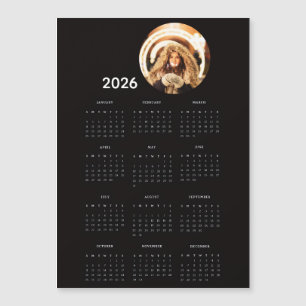 Black 2026 Calendar Round Photo Magnet Card
