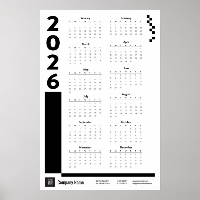 Black 2026 Corporate Wall Calendar Poster (Front)