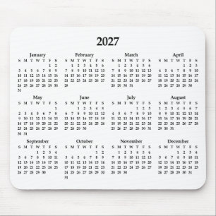 Black 2027 Calendar on White Mouse Mat